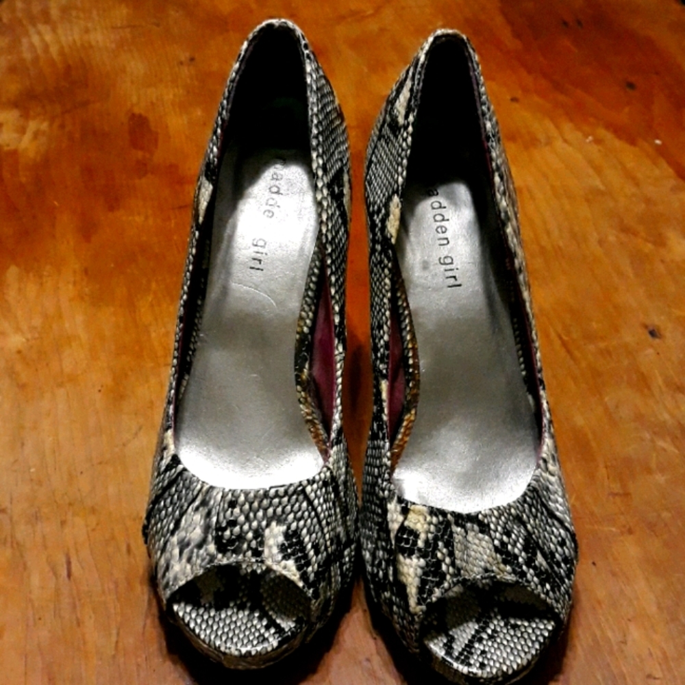 Madden Girl Vegan Snakeskin Open Toe Heels